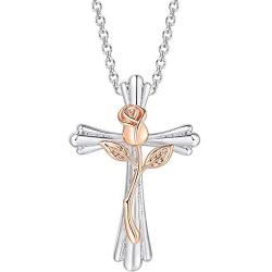 Platinum Plated Christian Cross with Flower Religious Cocktail Party Statement Necklace