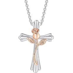 Platinum Plated Christian Cross with Flower Religious Cocktail Party Statement Necklace