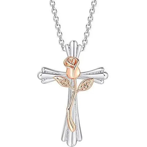 Platinum Plated Christian Cross with Flower Religious Cocktail Party Statement Necklace Platinum Plated Christian Cross with Flower Religious Cocktail Party Statement Necklace