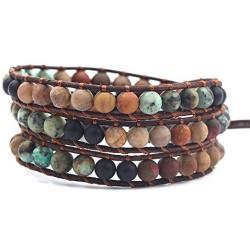 Handmade Bohemian Natural Stones Bracelet - Leather Bracelet with Chakra and Beads Wrapped for Women and Girls