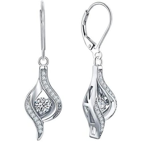 YL Eye Earrings Sterling Silver Dancing Diamond Halo Dangle Earrings Created Emerald/Ruby/Sapphire/Zirconia Drop Jewelry for Women