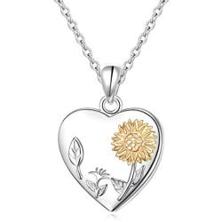 Sterling Silver Sunflower or Lotus Flower Heart Memorial Ash Keepsake Urn Cremation Necklace for Ashes for Women