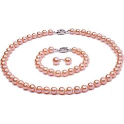 JYX Pearl Necklace Set AA+ Quality 7-8mm Natural Freshwater Cultured Round Pearl Necklace Bracelet and Earrings Set