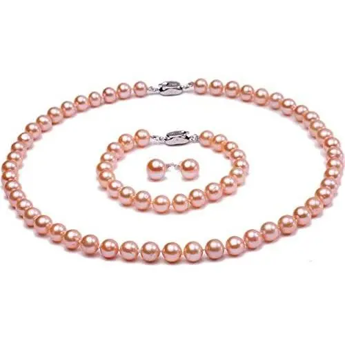 JYX Pearl Necklace Set AA+ Quality 7-8mm Natural Freshwater Cultured Round Pearl Necklace Bracelet and Earrings Set JYX Pearl Necklace Set AA+ Quality 7-8mm Natural Freshwater Cultured Round Pearl Necklace Bracelet and Earrings Set