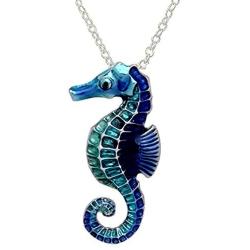 DianaL Boutique Beautiful Blue Seahorse Necklace Pendant with 21'' Chain Sea Horse Fashion Jewelry