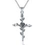EUDORA Sterling Silver''God Bless'' Vintage Christian Rose Cross Pendant Necklace Jewelry Gift for Women,18''