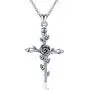 EUDORA Sterling Silver''God Bless'' Vintage Christian Rose Cross Pendant Necklace Jewelry Gift for Women,18''