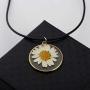 CENWA Daisy Flower Necklace Real Dried Flower Black Leather Necklace Handmade Pressed Flowers Jewelry Gift for Nature Lovers Mori Girl