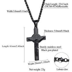 FindChic Men Cross Necklace Christian Crucifix Jewelry Stainless Steel/Black Jesus Christ Lords Prayer Engravable Pendant with 22inch Chain