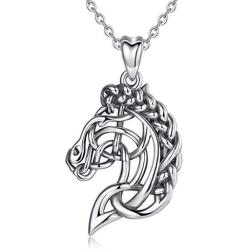 CELESTIA Celtic Horse Head Necklace Women Sterling Silver Pendant Horse Jewelry Gifts for Girls Men and Horse Lovers