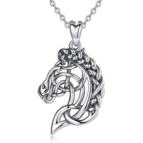 CELESTIA Celtic Horse Head Necklace Women Sterling Silver Pendant Horse Jewelry Gifts for Girls Men and Horse Lovers