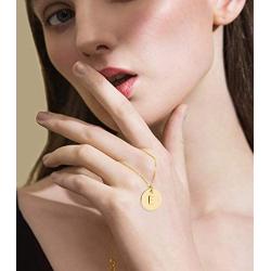 Initial Pendant Necklace, 14K Gold Filled Dainty Round Disc Double Side Engraved Hammered Initial Necklace Personalized Letter Pendant Initial Necklaces Jewelry Gifts for Women Girls