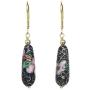 Black Cloisonne Enameled Floral Tear Drop Earrings made with 14 K Gold Plated Sterling Silver Lever back Ear Wires