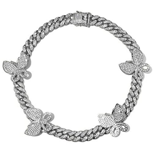 Jacruces 13mm Butterfly Cuban Necklace Miami Butterfly Cuban Link Choker Iced Out Bling Butterfly Chain