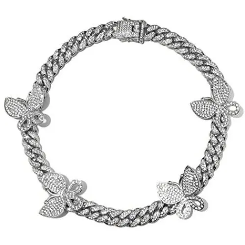 Jacruces 13mm Butterfly Cuban Necklace Miami Butterfly Cuban Link Choker Iced Out Bling Butterfly Chain