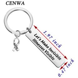 CENWA Mental Health Awareness Gift Invisible Illness Keychain Hope Ribbon Jewelry Lets Make Invisible Illnesses Visible Keychain