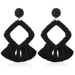 Beaded Tassel Earrings for Women Fashion Girls Teens, Drop Dangle Bohemian Accessories