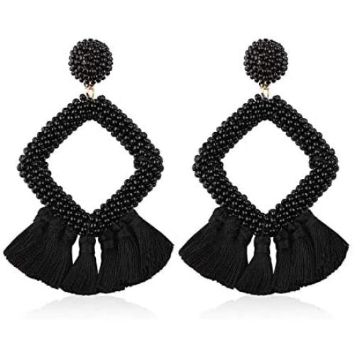 Beaded Tassel Earrings for Women Fashion Girls Teens, Drop Dangle Bohemian Accessories