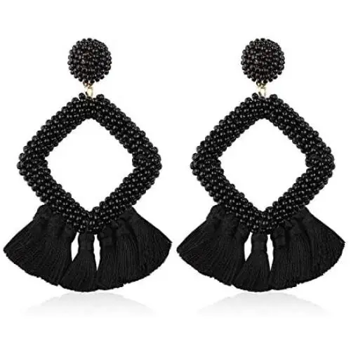 Beaded Tassel Earrings for Women Fashion Girls Teens, Drop Dangle Bohemian Accessories