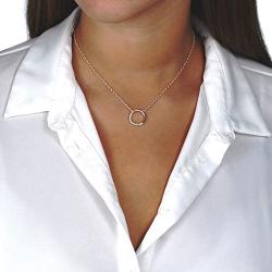 Sterling Silver Hammered Open Circle Moon Pendant 16.53'' with 2.75'' extension