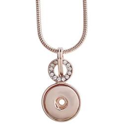 My Prime Gifts Snap Jewelry Rose Gold Rhinestone Open Halo Necklace 18'' + 3'' Ext Holds & Fits 18-20mm