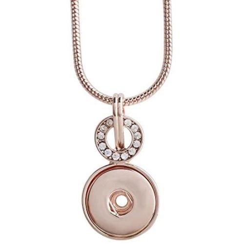 My Prime Gifts Snap Jewelry Rose Gold Rhinestone Open Halo Necklace 18'' + 3'' Ext Holds & Fits 18-20mm