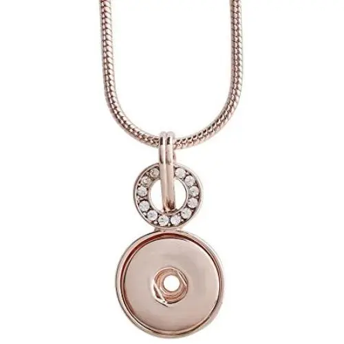 My Prime Gifts Snap Jewelry Rose Gold Rhinestone Open Halo Necklace 18'' + 3'' Ext Holds & Fits 18-20mm