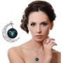 Dcfywl731 Fashion 12 Twelve Constellations Hand Woven Leather Bracelet and Moon Pendant Necklace Zodiac Sign Jewelry Set