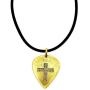 Cross Guitar Pick (stg3g) Antique Gold Finish On Black Rubber Cord