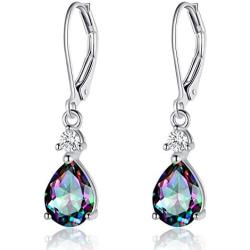 925 Sterling Silver Blue Topaz Teardrop Earrings Drop Dangly Earring Leverback Hypoallergenic Jewelry for Women Girls