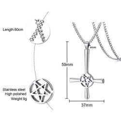 PJ Jewelry Inverted Pentagram Cross Necklace Stainless Steel Upside Down Lucifer Satan Satanic Symbol Pendant