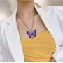 Geroki Purple Butterfly Pendant Necklace Silver Dainty Necklaces Beaded Necklace Chain Jewelry for Women and Girls