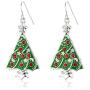 RareLove Holiday Statement Green Christmas Tree Star Moon Red Rhinestone Bling Powders Piercing Dangle Earrings CZ Silver Plated Alloy Cute Jewelry For Women Girls