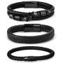 FIBO STEEL 3 PCS Magnetic-Clasp Leather Bracelets for Men Wrap Braided Leather Bracelets Wrist Cuff Bangle 8.0-8.5 Inch