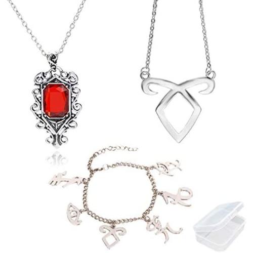 PPX 3 Pcs The Mortal Instruments City of Bones Inspired Angelic Power Rune Symbols Bracelet and Necklace Set with Jewelry Box