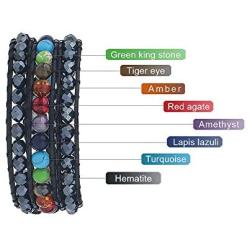 PLTGOOD LuLu 3 Wraps Leather Bead Bracelets for Women Men Girls - Handmade 7 Chakra Adjustable Yoga Healing Bohemian Bracelet