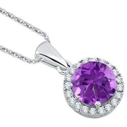 KATARINA Prong Set Diamond and Amethyst Halo Pendant Necklace in Gold or Silver (1 7/8 cttw, J-K, SI2-I1)