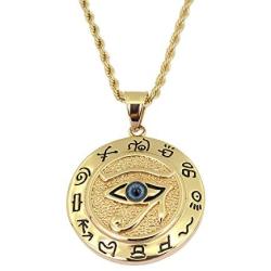Moca Jewelry Hip-Hop Ancient Egyptian Horus Eye Pendant Stainless Steel Chain Rhinestone Crystal Necklace for Men Women