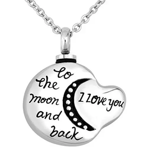 CLY Jewelry Urn Necklace for Ashes Fashion Carved Moon Shape Memorial Keepsake Always On My Mind for Men Women Male Black Painted