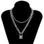 Lock Pendant Necklace Statement Long Chain Punk Multilayer Choker Necklace for Women Girls
