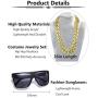 VALIJINA 80s 90s Hip Hop Costume Jewelry for Women Men Gold Acrylic Chain Necklace Sunglasses Rapper Punk Style Costume Kit