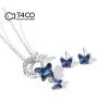 T400 Blue Butterfly Crystal Pendant Necklace and Drop Stud Earrings Jewelry Set Gift for Girls Women