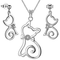 Besilver Cute Animal Pendant Necklace Charm 925 Sterling Silver Cat/Snake/Sloth/Dolphin/Starfish/Snail/Shark Cute Animal Jewelry Gift for Women Girl