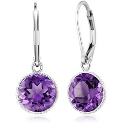 Gem Stone King 925 Sterling Silver Purple Amethyst Leverback Dangle Earrings For Women 8.00 Ctw Beautiful Gemstone Birthstone