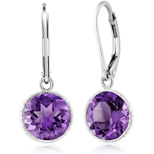 Gem Stone King 925 Sterling Silver Purple Amethyst Leverback Dangle Earrings For Women 8.00 Ctw Beautiful Gemstone Birthstone