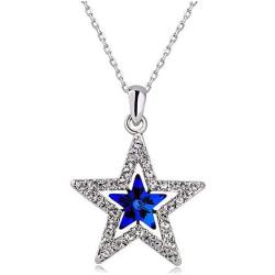 AILUOR Five-Pointed Star Sapphire Crystal Pendant Necklace, Fashion Silver Crystal Hollow Star Jewelry for Women Girl