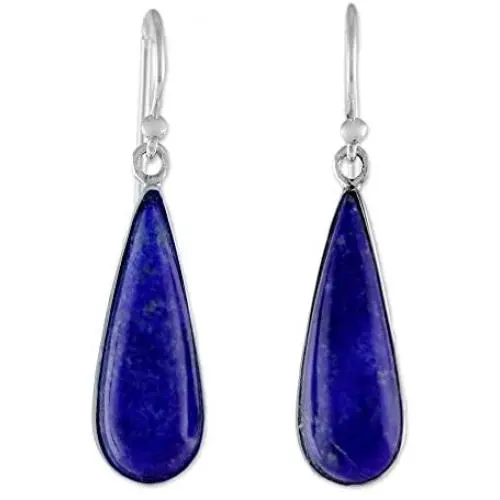 NOVICA Lapis Lazuli Rhodium Plated .925 Sterling Silver Dangle Earrings, Morning Raindrops NOVICA Lapis Lazuli Rhodium Plated .925 Sterling Silver Dangle Earrings, Morning Raindrops