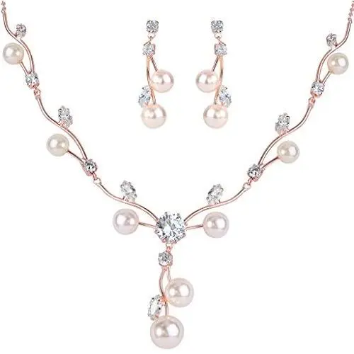 EleQueen Womens Cubic Zirconia Simulated Pearl Flower Filigree Bridal Necklace Earrings Jewelry Set Ivory Color EleQueen Womens Cubic Zirconia Simulated Pearl Flower Filigree Bridal Necklace Earrings Jewelry Set Ivory Color