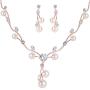 EleQueen Womens Cubic Zirconia Simulated Pearl Flower Filigree Bridal Necklace Earrings Jewelry Set Ivory Color