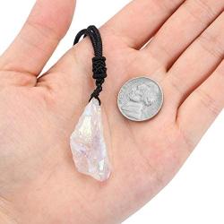 Top Plaza Clear Quartz Chakra Crystal Healing Stones Natural Irregular Raw Crystals Rope Necklaces for Men Women Titanium Coated Reiki Crystal Jewelry